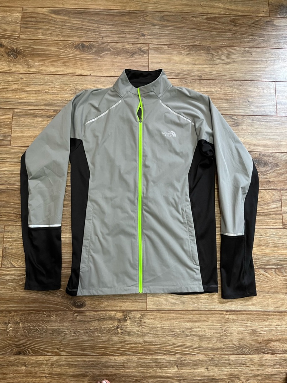 The North Face Gray and Black Softshell Jacket with Neon Green Zipper